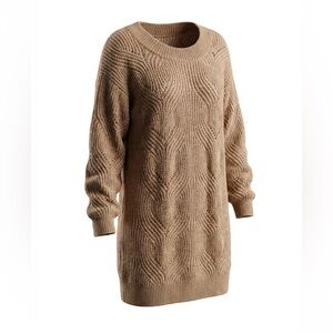 NWT Cream Knit Sweater Dress Brown Pink Blend Alpaca Wool Blend XS